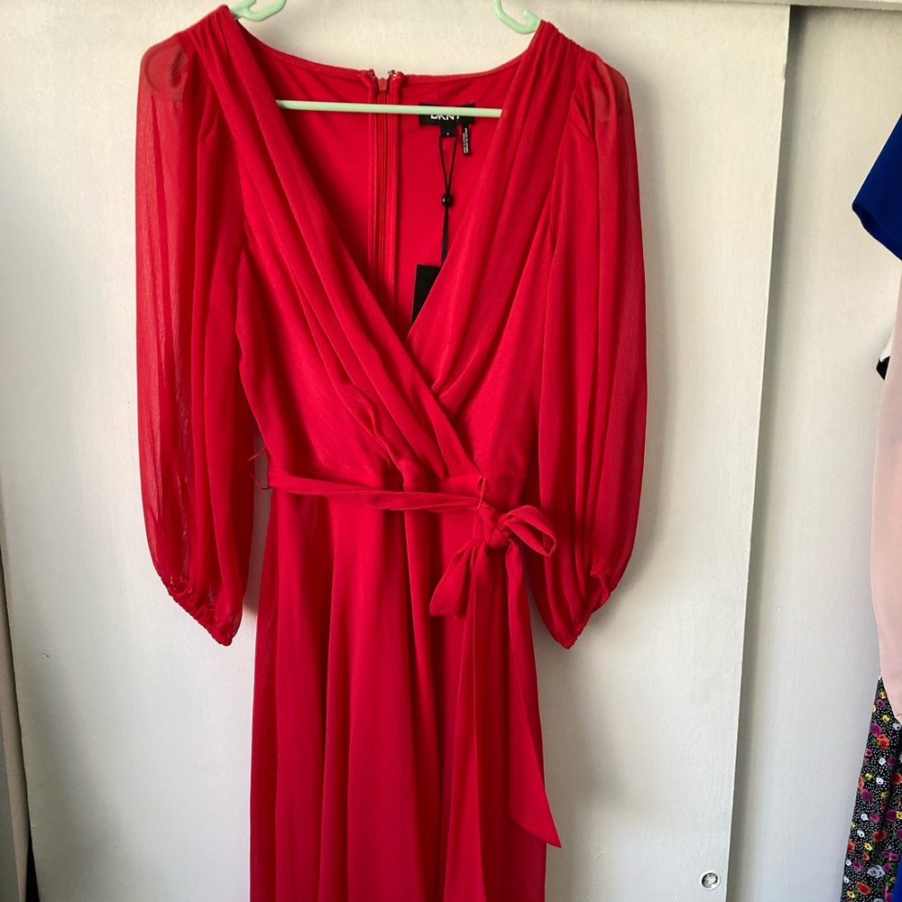 DKNY Red Wrap Midi Dress Size 4